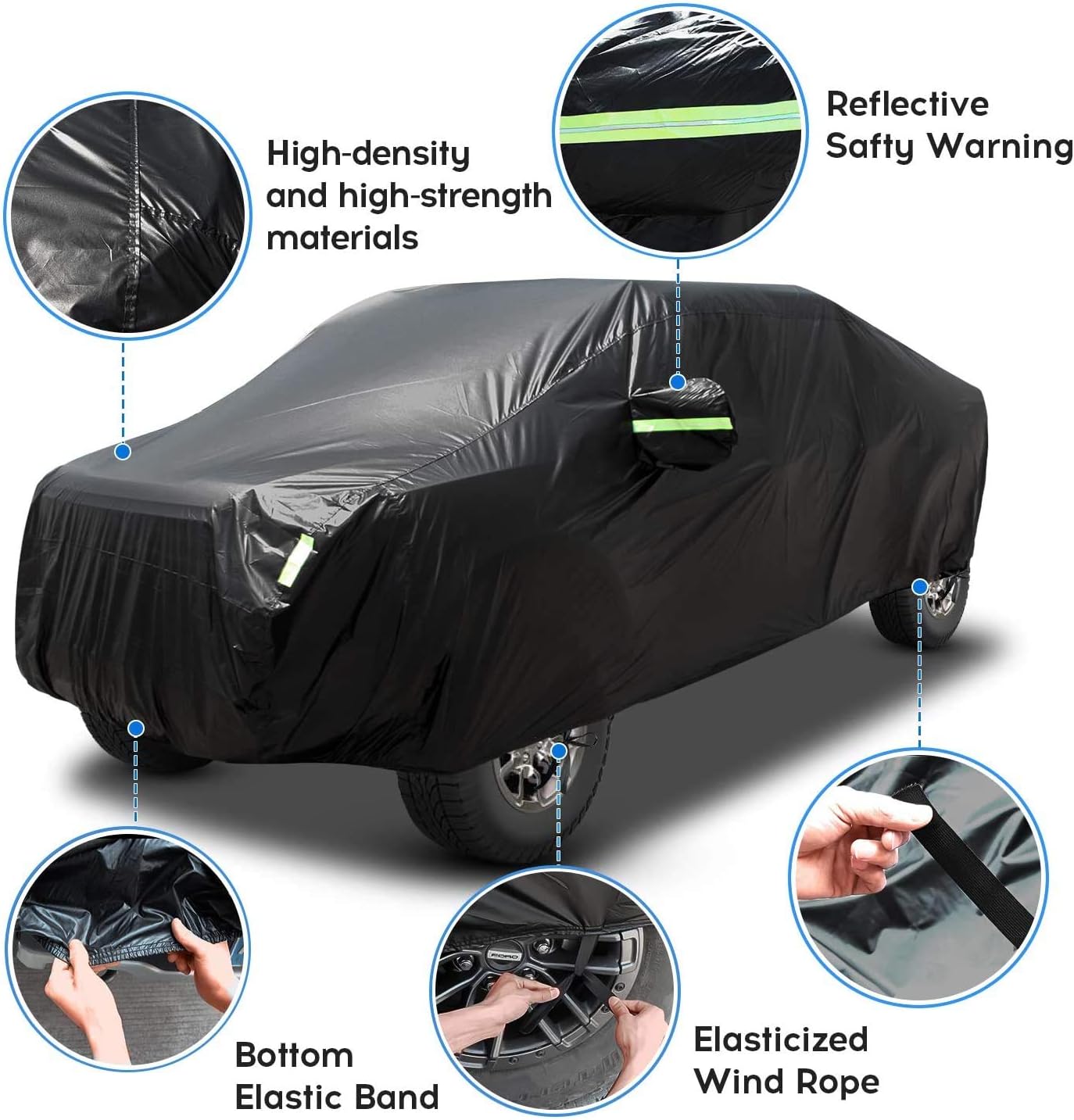 Car Cover Waterproof All Weather for Automobiles Heavy Duty Full Exterior Covers Fit Sedan Dodge Charger, Chrysler 300, Hyundai Genesis, Ford Taurus, Buick Lacrosse, Mercedes Benz S-Class (194"-208")