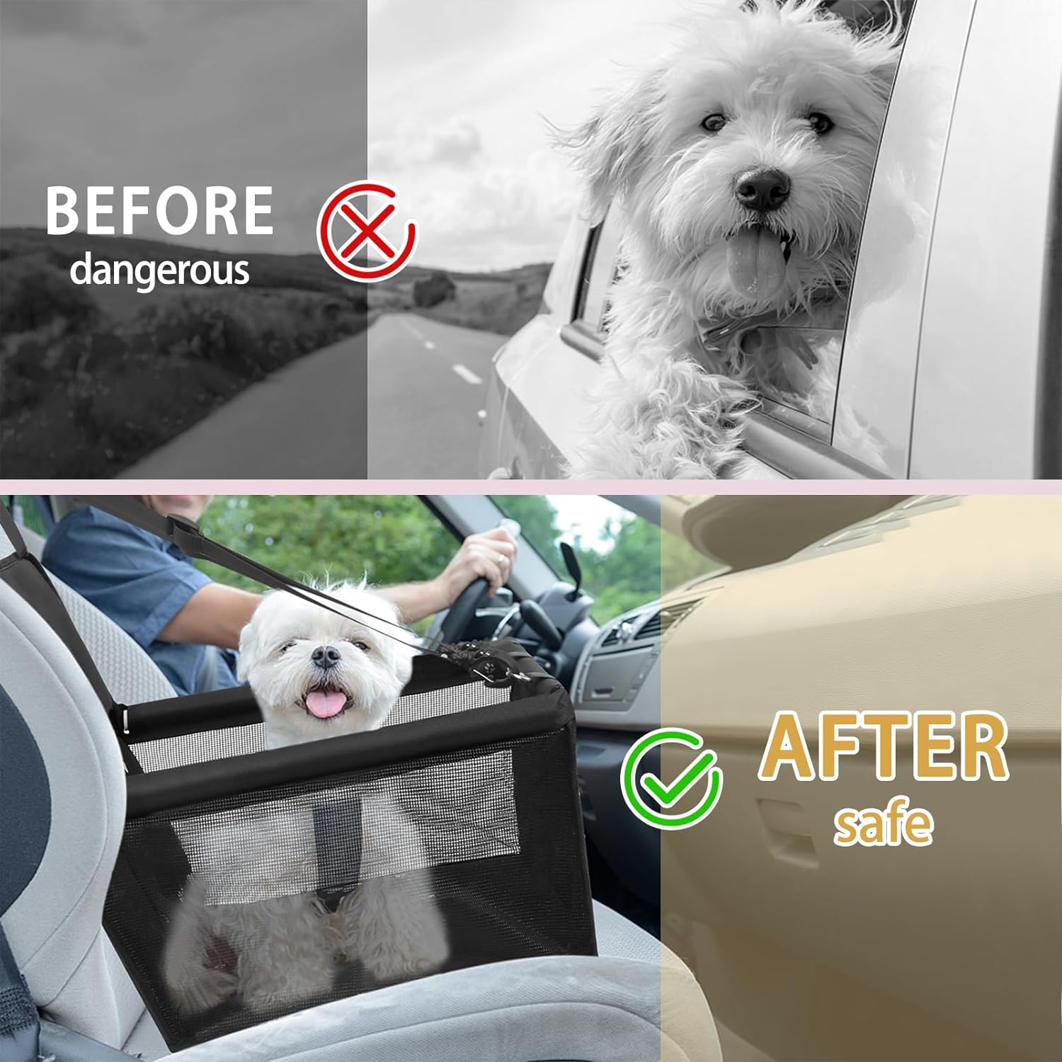 PetsHome Dog Car Seat Foldable Dog Car Booster Seat Waterproof Breathable Oxford Travel Bag for Small to Medium Dogs, Puppies, and Pets-Pattern Black