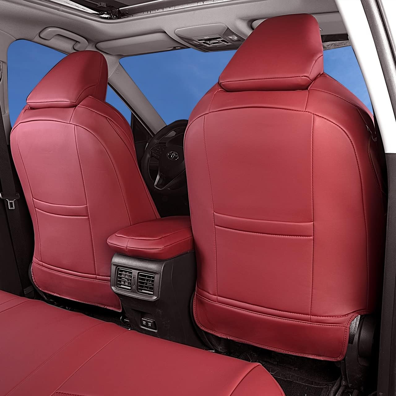 Custom Fit for Toyota RAV4 2013 2014 2015 2016 2017 2018 Car Seat Covers with Waterproof Faux Leather Full Set (Beige, RAV4 2013-2018)