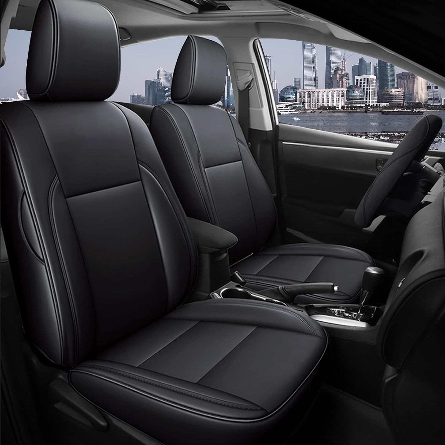 2 Front Seats Custom Fit for Toyota Corolla 2014-2019 Faux Leather Car Seat Covers Front Set Compatible Airbag Sedan Corolla Seat Protector Black(Front backrest Without arc)