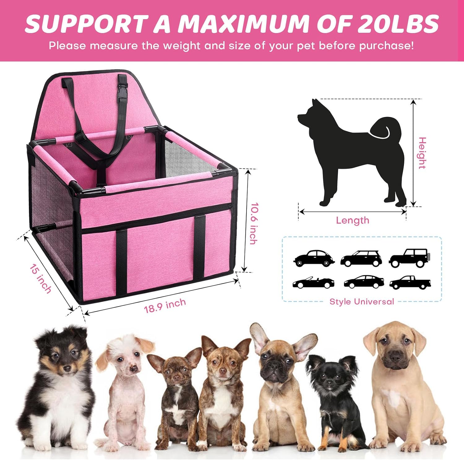 GENORTH Dog Car Seats for Medium Dogs 20lbs,Upgrade Dog Booster Seat Folding Puppy Car Seat for Small to Medium Pet