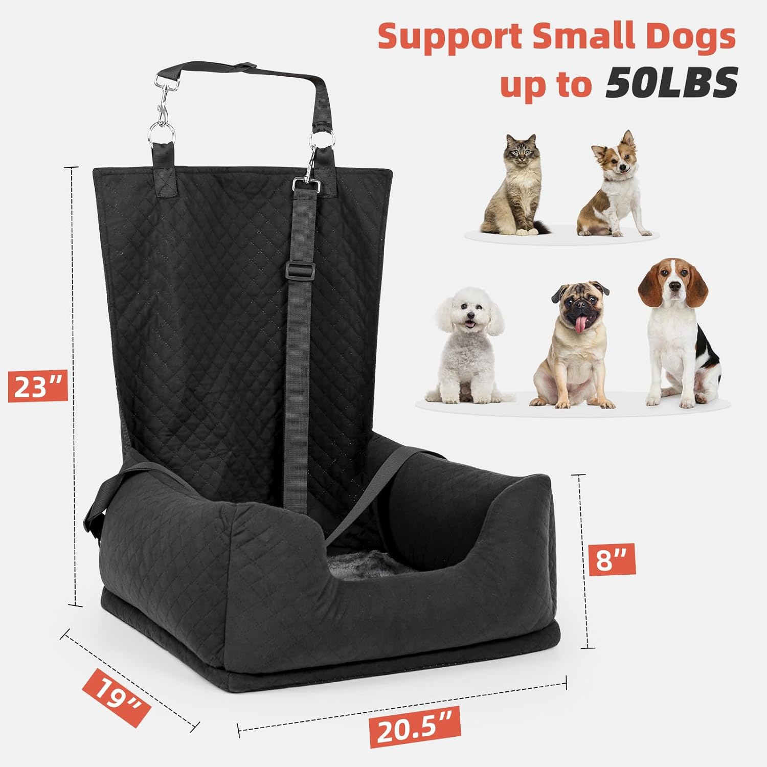 Sivomens Dog Car Seat for Small Mid Dogs Under 50 lbs, Dog Car Bed Pet Seat, Multifunctional Dog Travel Bed Seats Comfy Ultra Soft Safe Removeable Washable, Fits for All Cars
