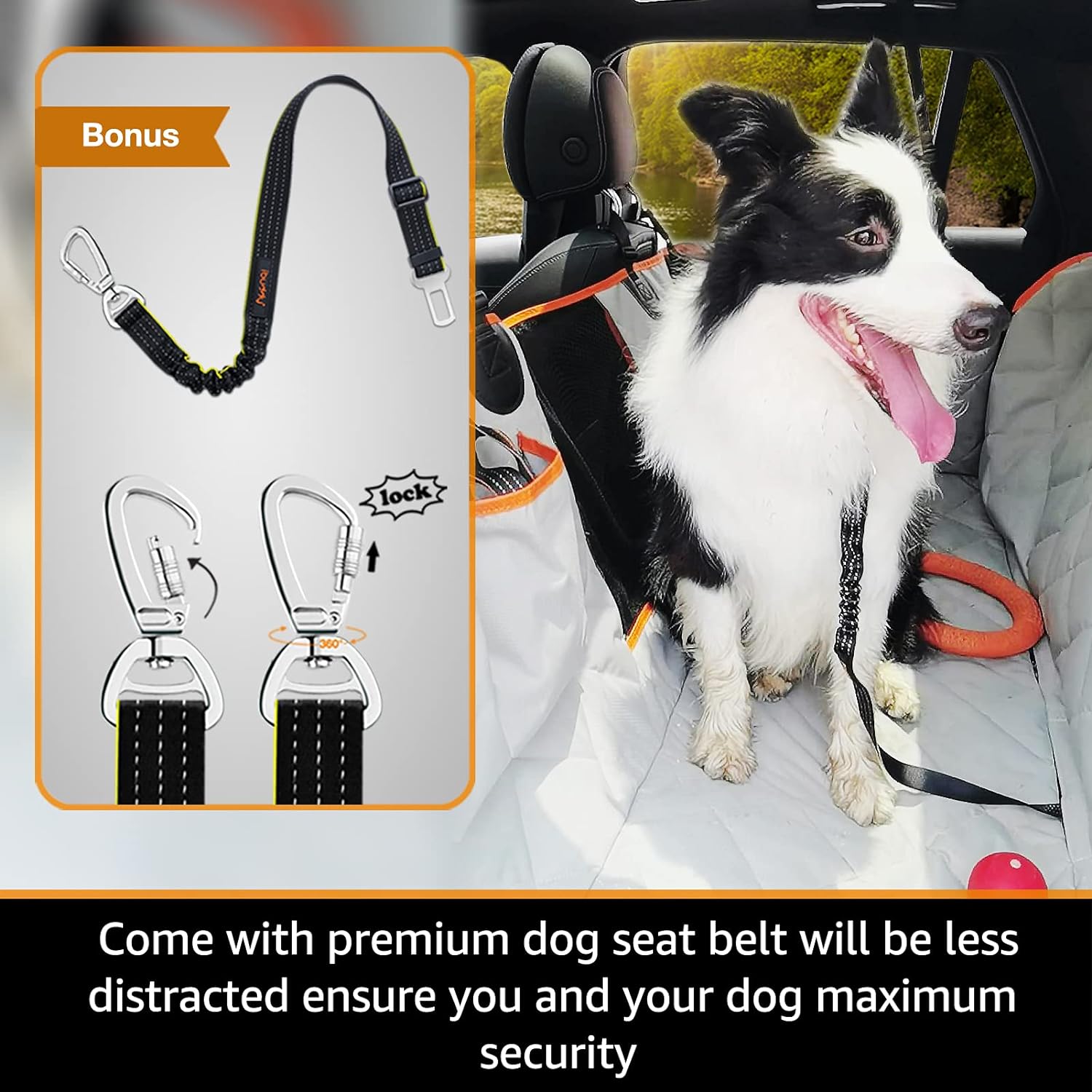 Dog Car Seat Covers for Back Seat of Cars/Trucks/SUV, Waterproof Dog Car Hammock with Mesh Window, Side Flaps and Dog Seat Belt, Durable Anti-Scratch Nonslip Machine Washable Pet Car Seat Cover