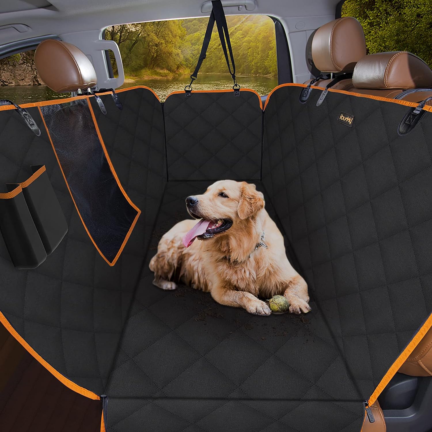 Dog Car Seat Covers for Back Seat of Cars/Trucks/SUV, Waterproof Dog Car Hammock with Mesh Window, Side Flaps and Dog Seat Belt, Durable Anti-Scratch Nonslip Machine Washable Pet Car Seat Cover
