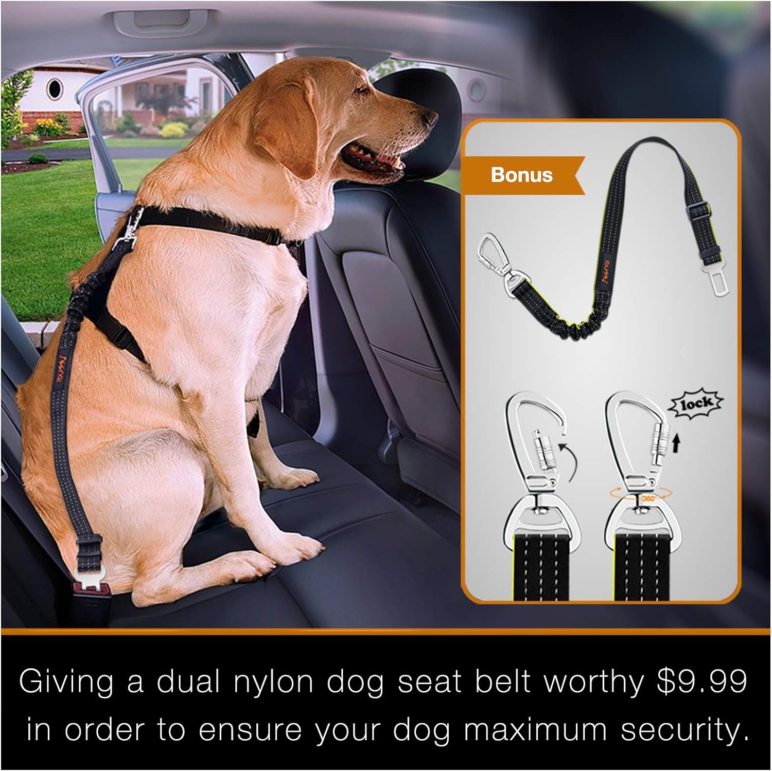 Dog Car Seat Covers for Back Seat of Cars/Trucks/SUV, Waterproof Dog Car Hammock with Mesh Window, Side Flaps and Dog Seat Belt, Durable Anti-Scratch Nonslip Machine Washable Pet Car Seat Cover