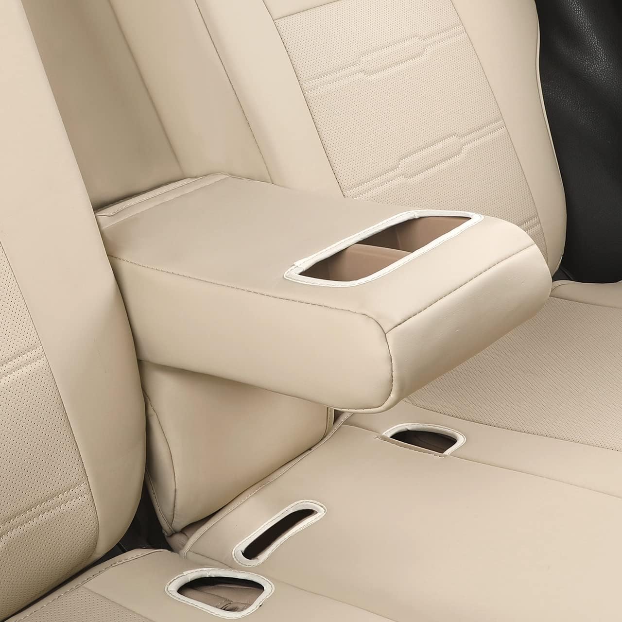 Custom Fit for Toyota RAV4 2013 2014 2015 2016 2017 2018 Car Seat Covers with Waterproof Faux Leather Full Set (Beige, RAV4 2013-2018)