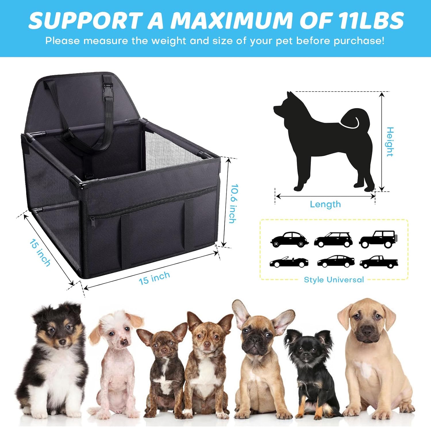 GENORTH Dog Car Seats for Medium Dogs 20lbs,Upgrade Dog Booster Seat Folding Puppy Car Seat for Small to Medium Pet