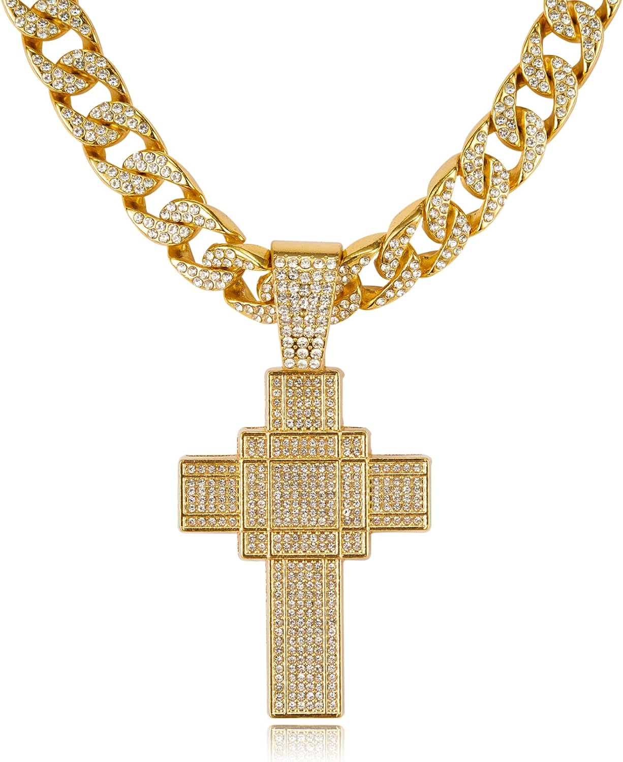 Miami Mens Cuban Link Chain Silver Gold Plated Bling Cuban Necklace Diamond Chain for Men 13MM iced out chain Hip Hop Jewelry，8.5/18/20/24 Inch Length-With metal gift box.