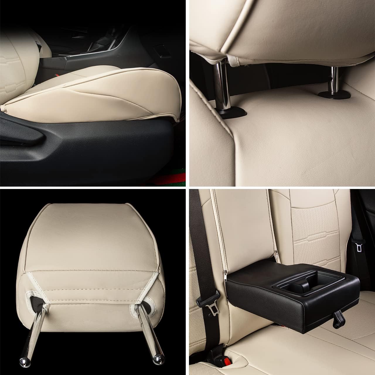 Custom Fit for Toyota RAV4 2013 2014 2015 2016 2017 2018 Car Seat Covers with Waterproof Faux Leather Full Set (Beige, RAV4 2013-2018)