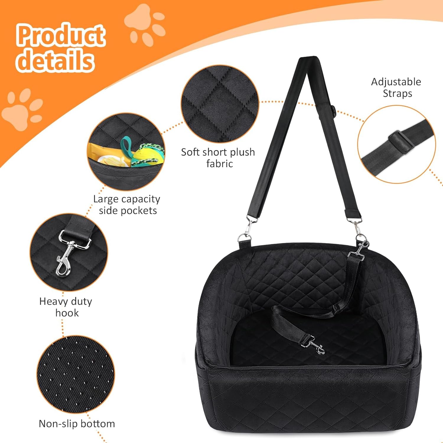 Dog Car Seat for Small Dogs Detachable Washable Dog Booster Seat for Medium Dogs Under 35lbs, Pet Car Seat Travel Bed with Storage Pockets and Dog Safety Belt