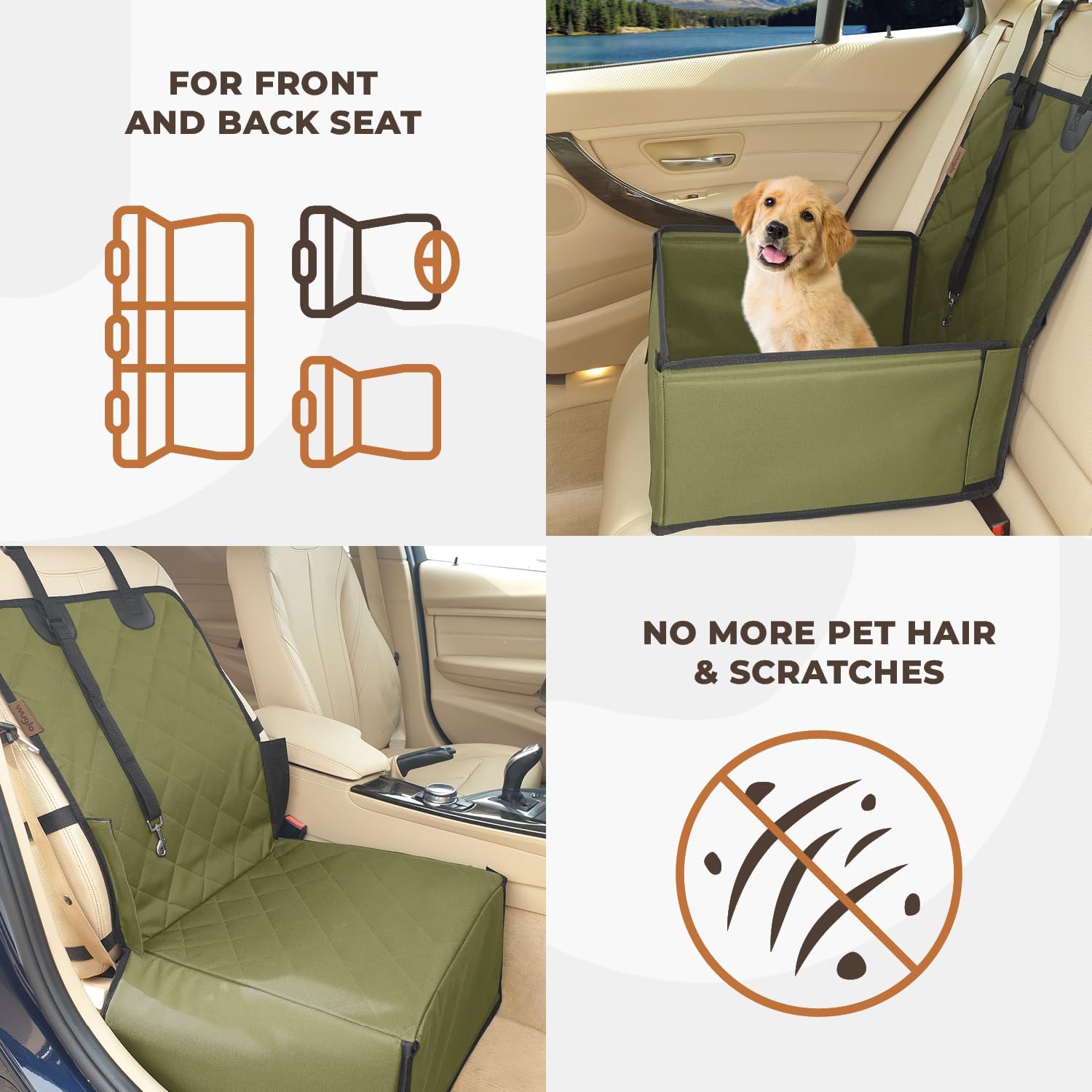 Extra Stable Dog Car Seat - Robust Car Dog Seat or Puppy Car Seat for Small to Medium-Sized Dogs - Reinforced Walls and 3 Belts - Waterproof Pet Car Seat for Back and Front Seat (Black)
