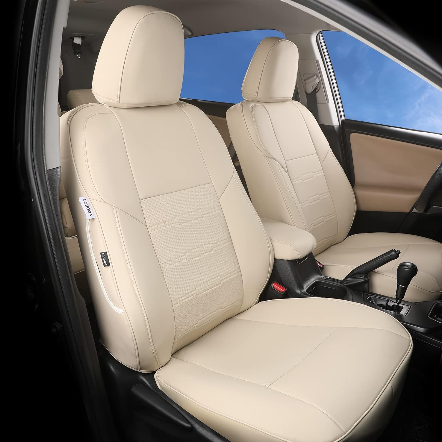 Custom Fit for Toyota RAV4 2013 2014 2015 2016 2017 2018 Car Seat Covers with Waterproof Faux Leather Full Set (Beige, RAV4 2013-2018)