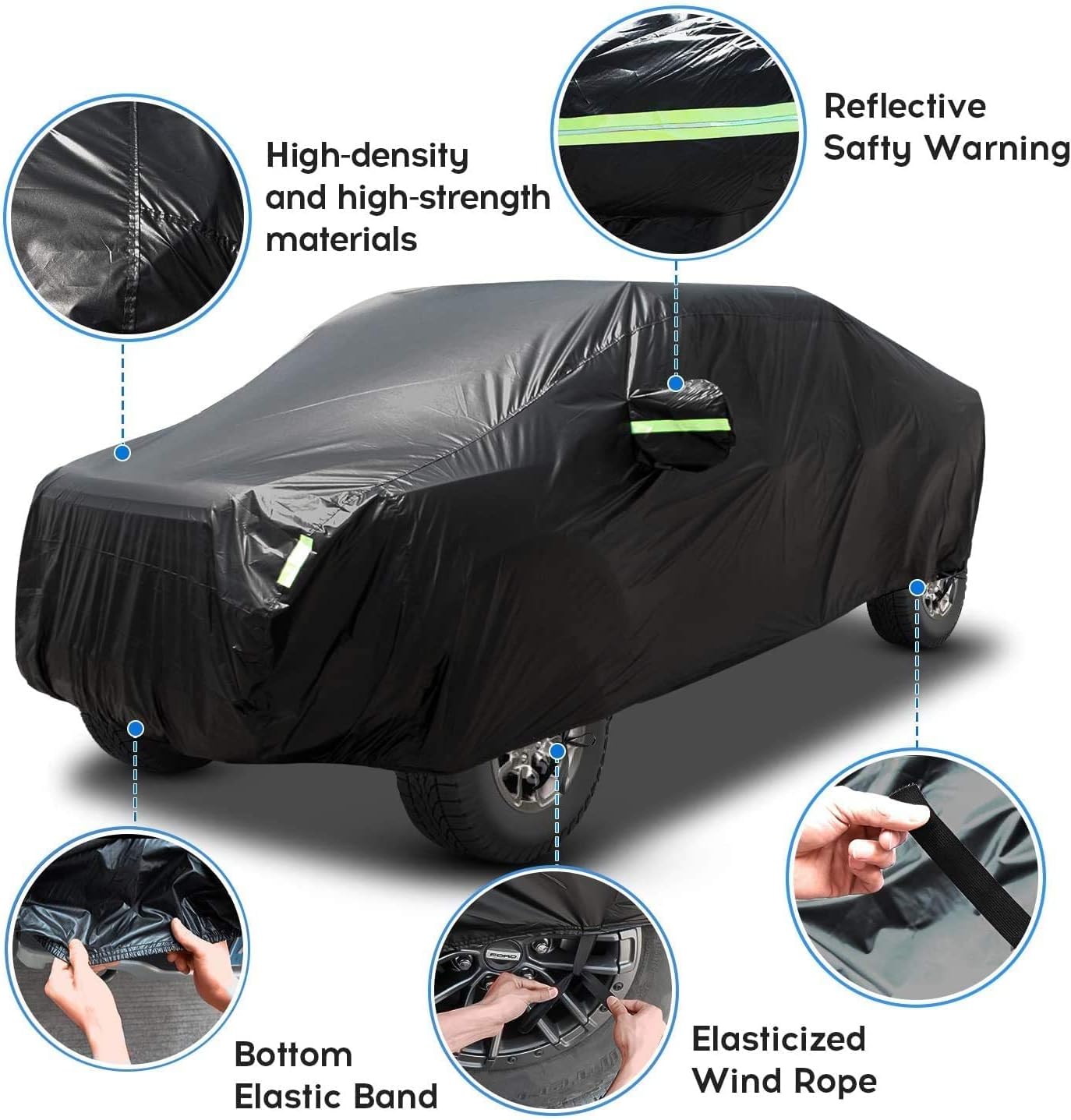 Car Cover Waterproof All Weather for Automobiles Heavy Duty Full Exterior Covers Fit Sedan Dodge Charger, Chrysler 300, Hyundai Genesis, Ford Taurus, Buick Lacrosse, Mercedes Benz S-Class (194"-208")