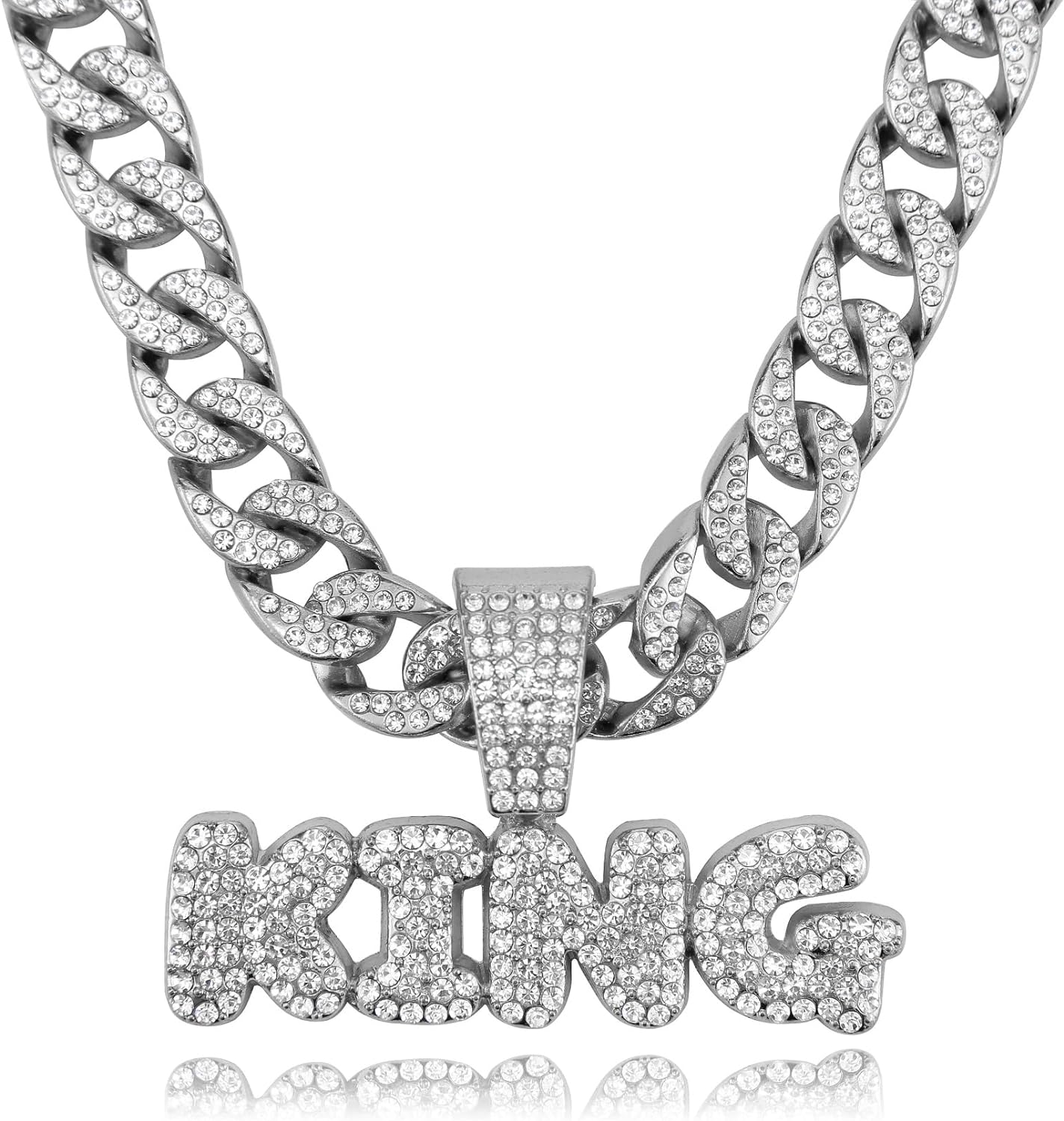 Miami Mens Cuban Link Chain Silver Gold Plated Bling Cuban Necklace Diamond Chain for Men 13MM iced out chain Hip Hop Jewelry，8.5/18/20/24 Inch Length-With metal gift box.