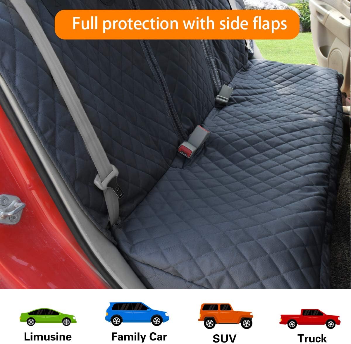 Honest Dog Car Seat Covers with Mesh Window, Side Flap for Cars, Trucks, and Suv's - Waterproof & Nonslip Pet Seat Cover for Backseat(Black, 57”W x 47”L)