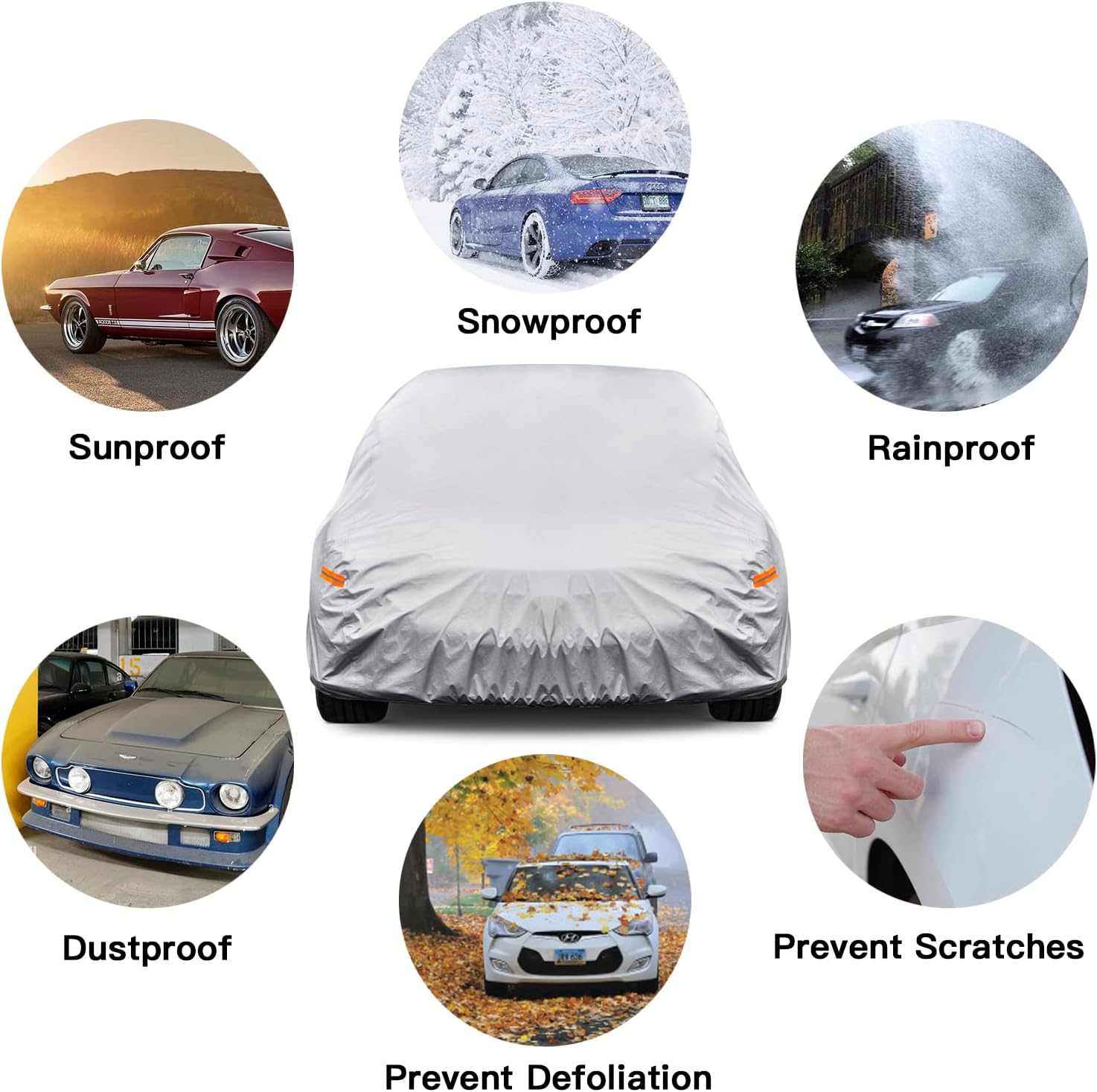 Car Cover Waterproof All Weather for Automobiles, Outdoor Full Cover Rain Sun UV Protection with Zipper Cotton, Size A2 3XL Universal Fit for Sedan (186-193 inch)