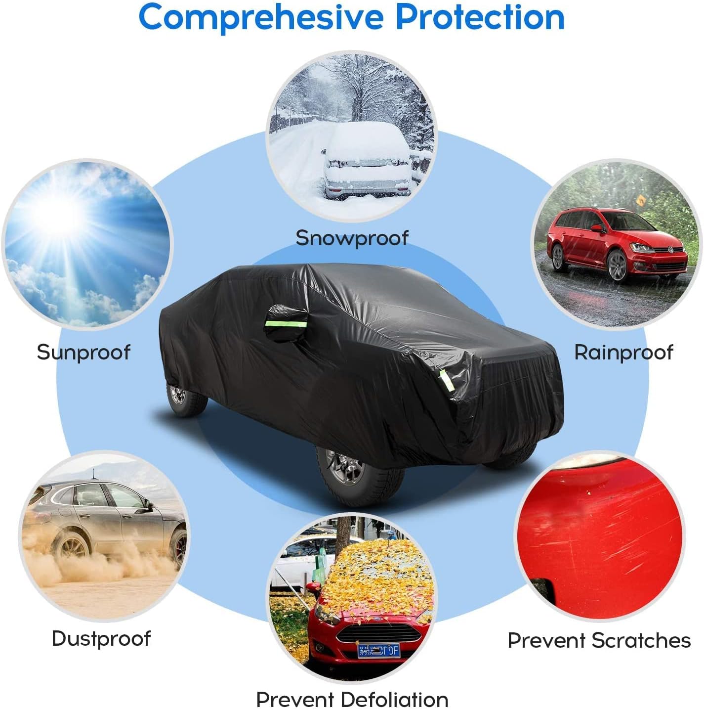 Car Cover Waterproof All Weather for Automobiles Heavy Duty Full Exterior Covers Fit Sedan Dodge Charger, Chrysler 300, Hyundai Genesis, Ford Taurus, Buick Lacrosse, Mercedes Benz S-Class (194"-208")