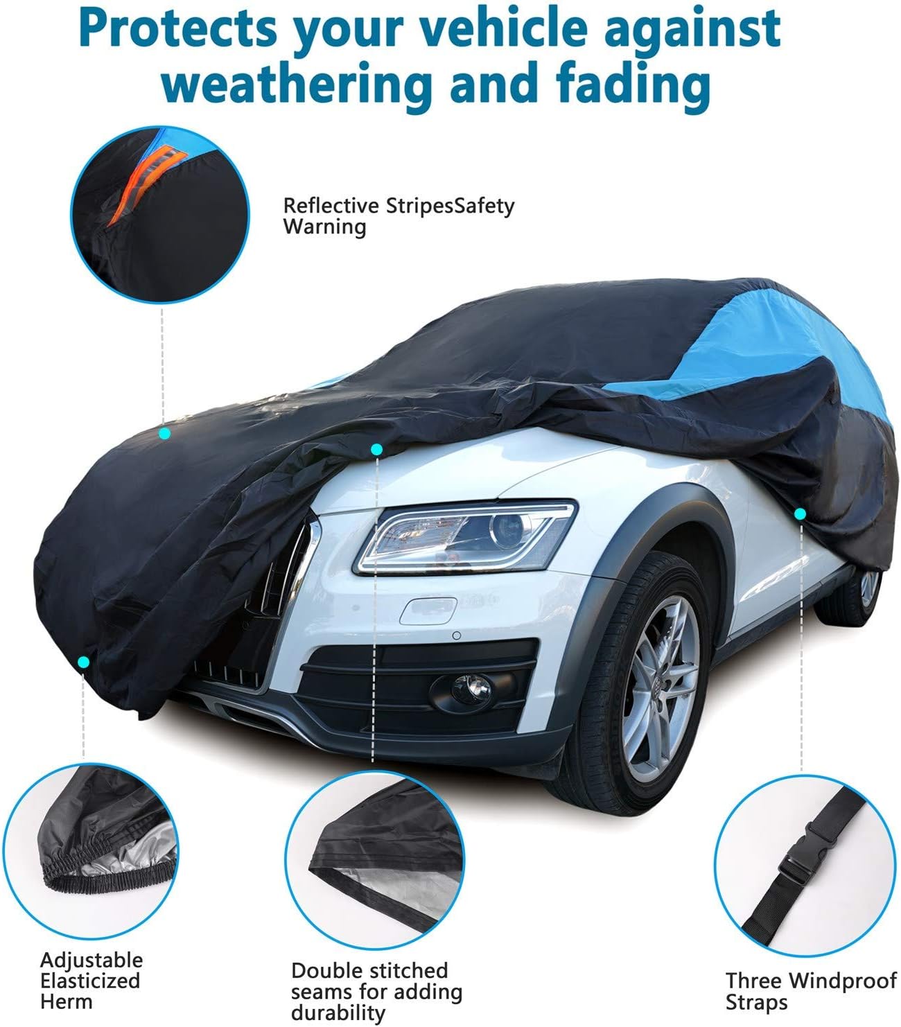 MORNYRAY Waterproof Car Cover All Weather Snowproof UV Protection Windproof Outdoor Full car Cover, Universal Fit for Sedan (Fit Sedan Length 194-206 inch, Blue)