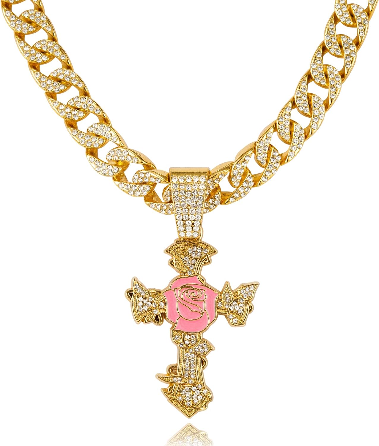 Miami Mens Cuban Link Chain Silver Gold Plated Bling Cuban Necklace Diamond Chain for Men 13MM iced out chain Hip Hop Jewelry，8.5/18/20/24 Inch Length-With metal gift box.