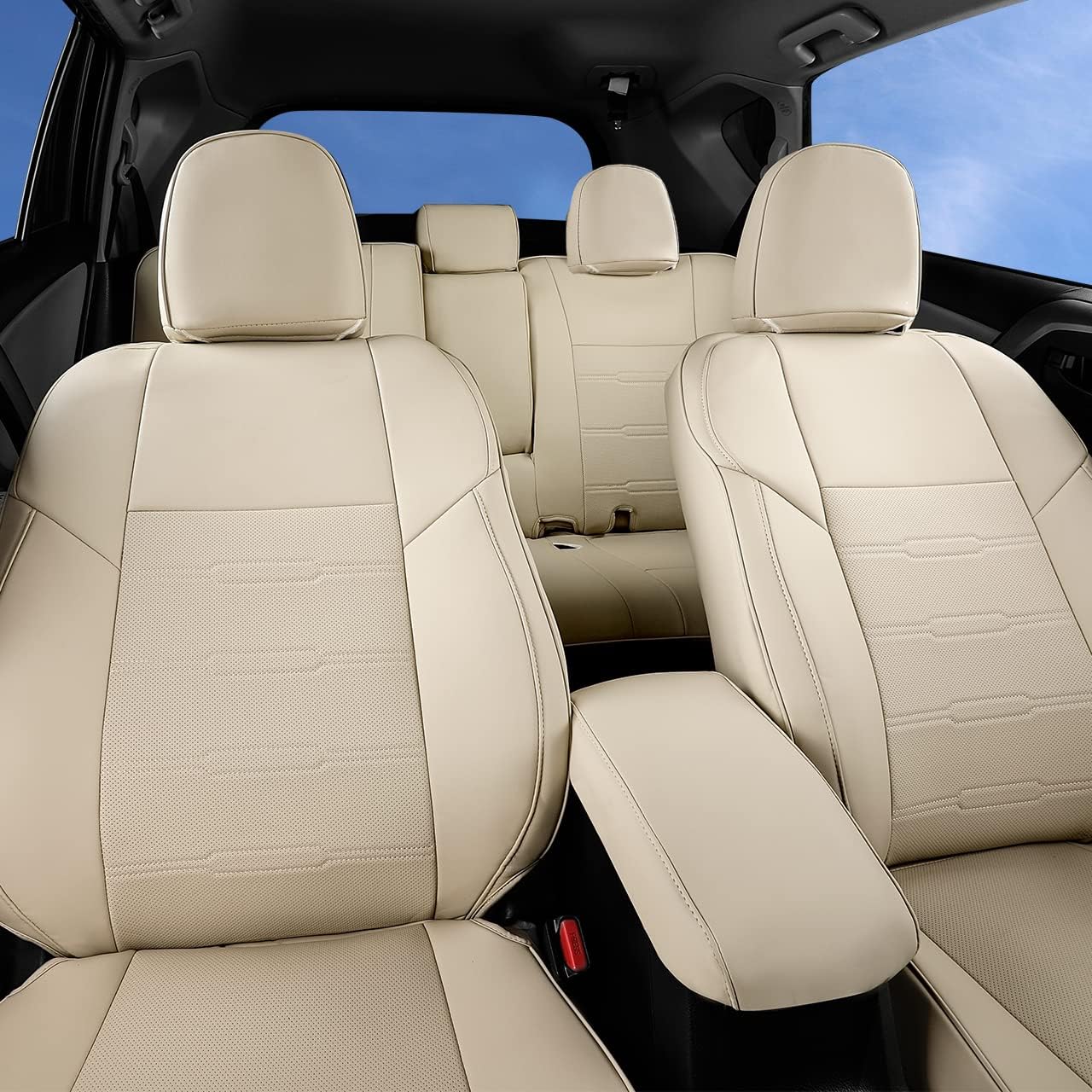 Custom Fit for Toyota RAV4 2013 2014 2015 2016 2017 2018 Car Seat Covers with Waterproof Faux Leather Full Set (Beige, RAV4 2013-2018)