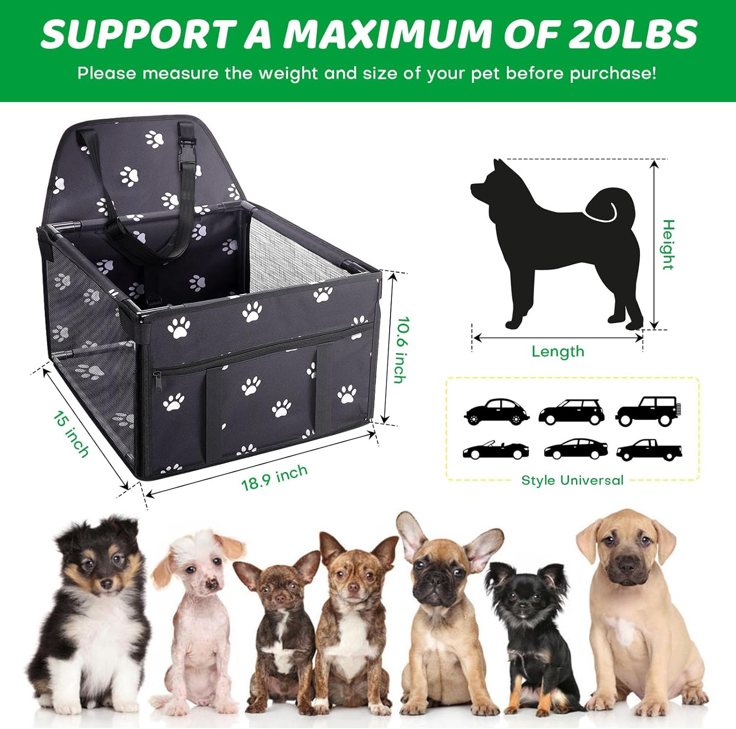 GENORTH Dog Car Seats for Medium Dogs 20lbs,Upgrade Dog Booster Seat Folding Puppy Car Seat for Small to Medium Pet