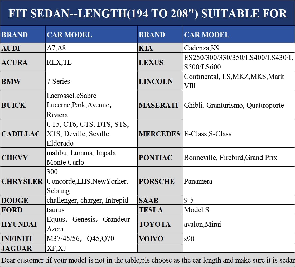 Car Cover Waterproof All Weather for Automobiles Heavy Duty Full Exterior Covers Fit Sedan Dodge Charger, Chrysler 300, Hyundai Genesis, Ford Taurus, Buick Lacrosse, Mercedes Benz S-Class (194"-208")
