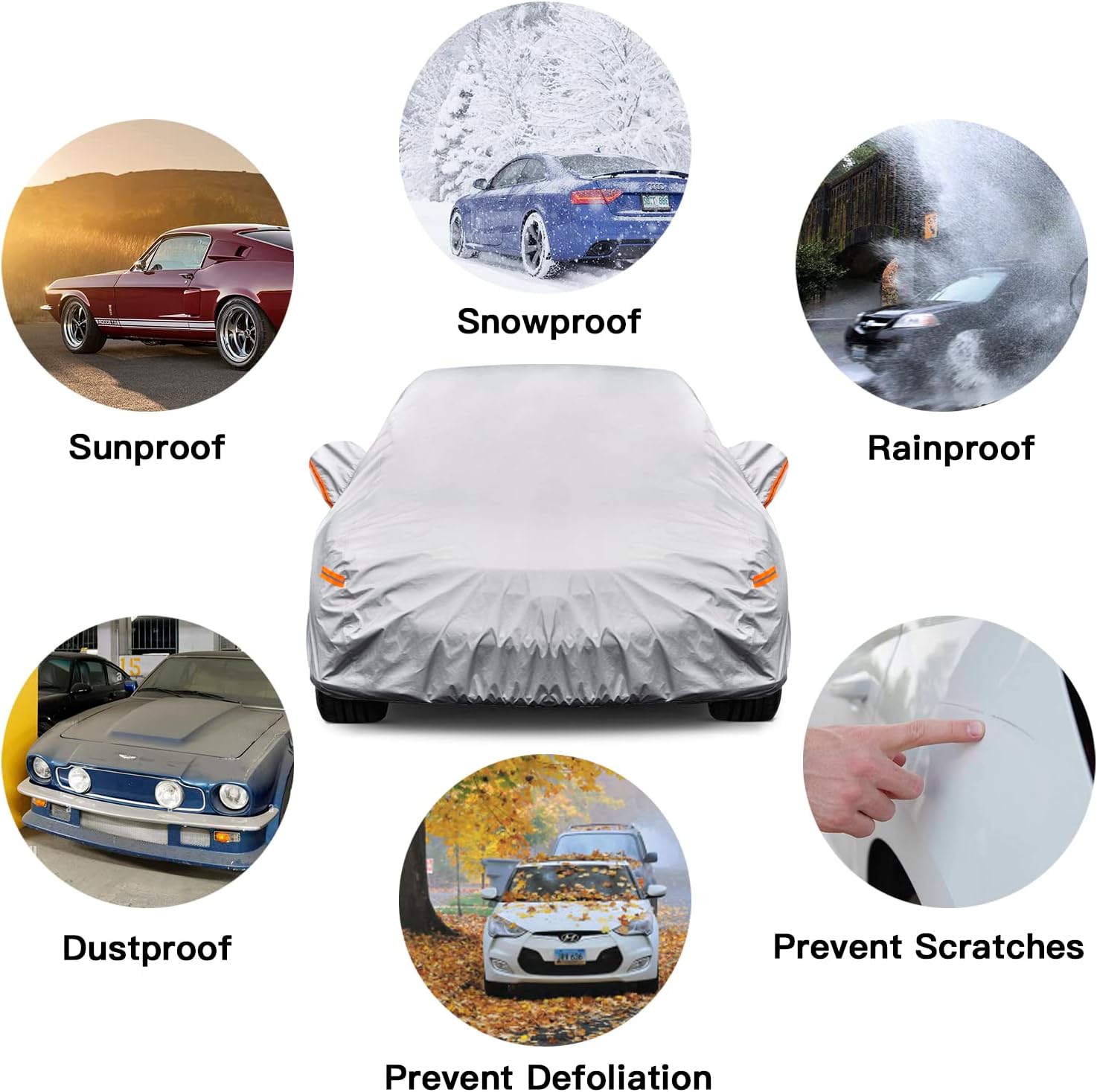 Car Cover Waterproof All Weather for Automobiles, Outdoor Full Cover Rain Sun UV Protection with Zipper Cotton, Size A2 3XL Universal Fit for Sedan (186-193 inch)
