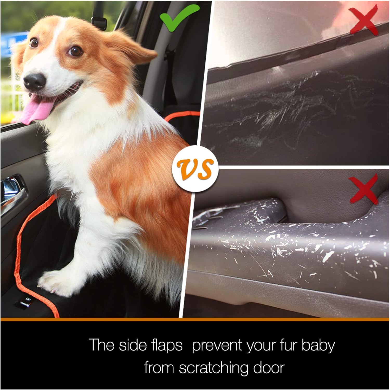 Dog Car Seat Covers for Back Seat of Cars/Trucks/SUV, Waterproof Dog Car Hammock with Mesh Window, Side Flaps and Dog Seat Belt, Durable Anti-Scratch Nonslip Machine Washable Pet Car Seat Cover