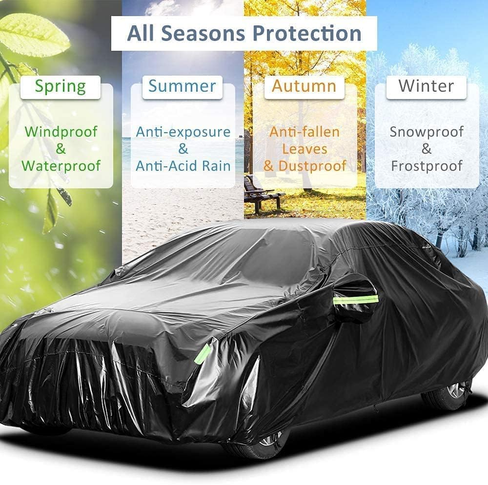Car Cover Waterproof All Weather for Automobiles Heavy Duty Full Exterior Covers Fit Sedan Dodge Charger, Chrysler 300, Hyundai Genesis, Ford Taurus, Buick Lacrosse, Mercedes Benz S-Class (194"-208")