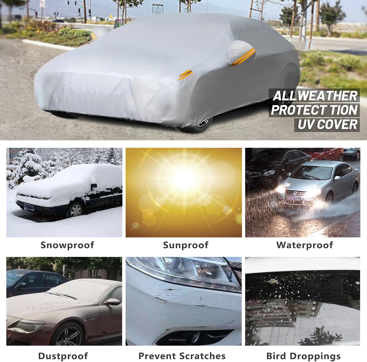 MORNYRAY Waterproof Car Cover All Weather Snowproof UV Protection Windproof Outdoor Full car Cover, Universal Fit for Sedan (Fit Sedan Length 194-206 inch, Blue)
