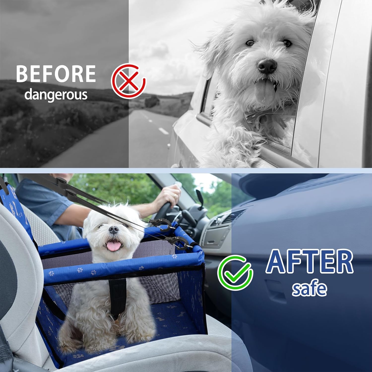 PetsHome Dog Car Seat Foldable Dog Car Booster Seat Waterproof Breathable Oxford Travel Bag for Small to Medium Dogs, Puppies, and Pets-Pattern Black