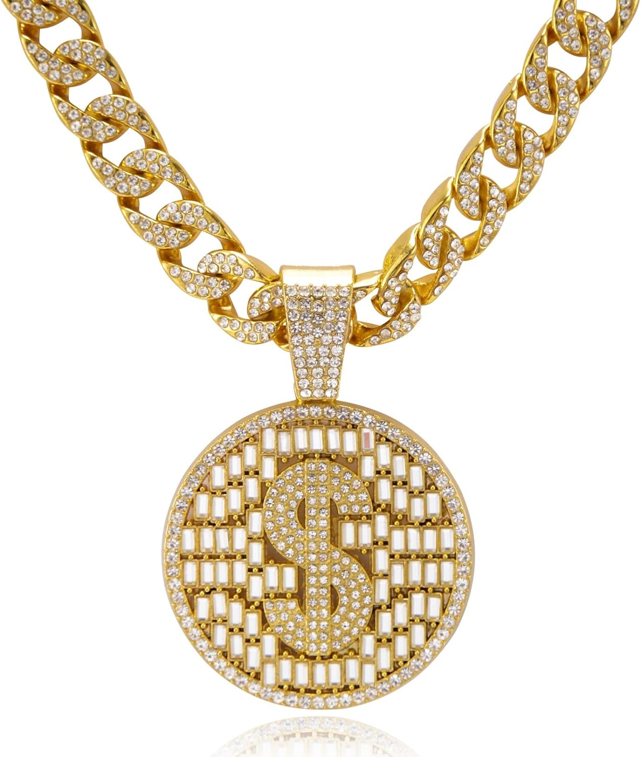Miami Mens Cuban Link Chain Silver Gold Plated Bling Cuban Necklace Diamond Chain for Men 13MM iced out chain Hip Hop Jewelry，8.5/18/20/24 Inch Length-With metal gift box.