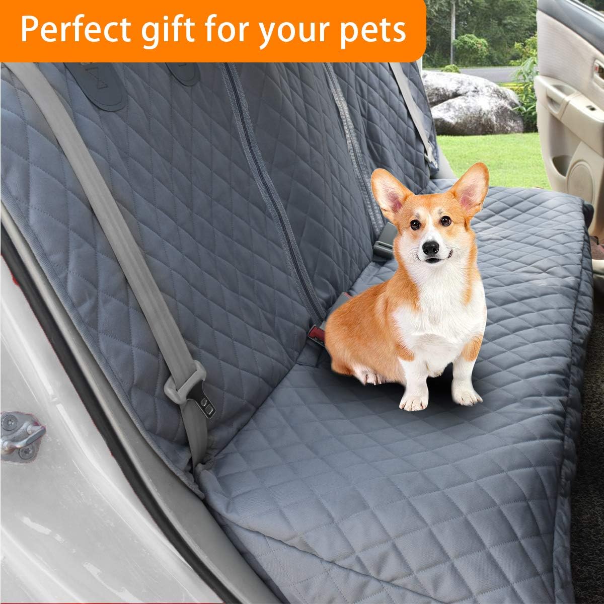Honest Dog Car Seat Covers with Mesh Window, Side Flap for Cars, Trucks, and Suv's - Waterproof & Nonslip Pet Seat Cover for Backseat(Black, 57”W x 47”L)