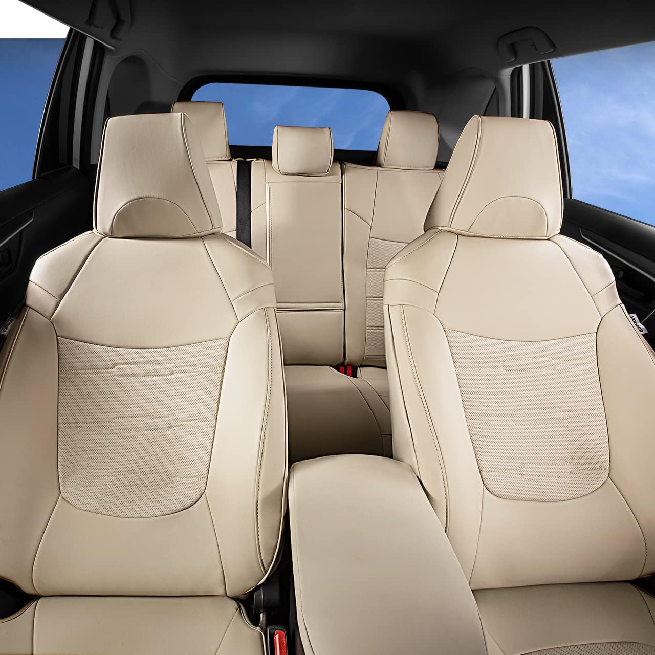 Custom Fit for Toyota RAV4 2013 2014 2015 2016 2017 2018 Car Seat Covers with Waterproof Faux Leather Full Set (Beige, RAV4 2013-2018)