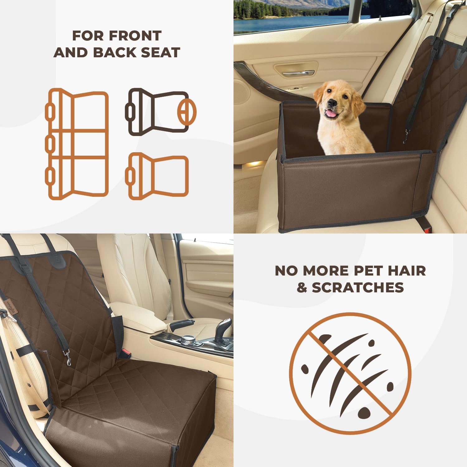 Extra Stable Dog Car Seat - Robust Car Dog Seat or Puppy Car Seat for Small to Medium-Sized Dogs - Reinforced Walls and 3 Belts - Waterproof Pet Car Seat for Back and Front Seat (Black)