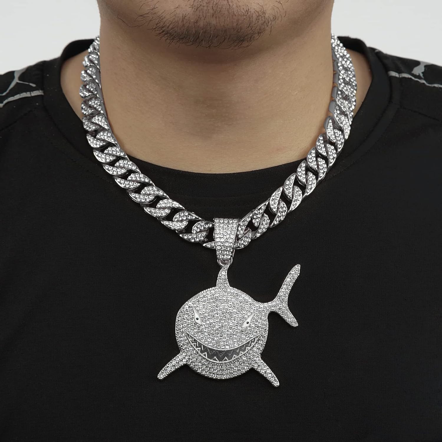 Miami Mens Cuban Link Chain Silver Gold Plated Bling Cuban Necklace Diamond Chain for Men 13MM iced out chain Hip Hop Jewelry，8.5/18/20/24 Inch Length-With metal gift box.