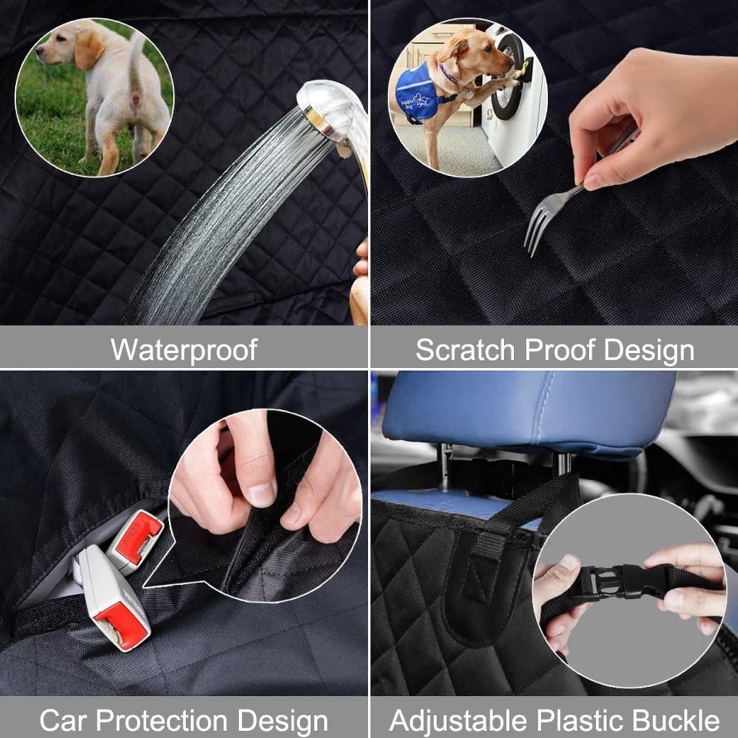 Eshen Dog Car Seat Cover Waterproof Pet Car Seat Covers Protector Hammock for Dogs, Black, Black