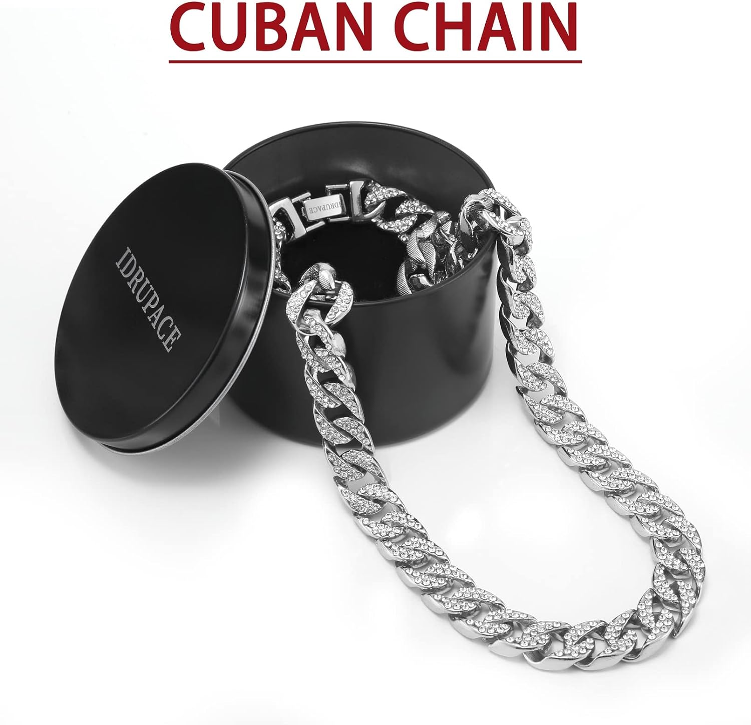 Miami Mens Cuban Link Chain Silver Gold Plated Bling Cuban Necklace Diamond Chain for Men 13MM iced out chain Hip Hop Jewelry，8.5/18/20/24 Inch Length-With metal gift box.