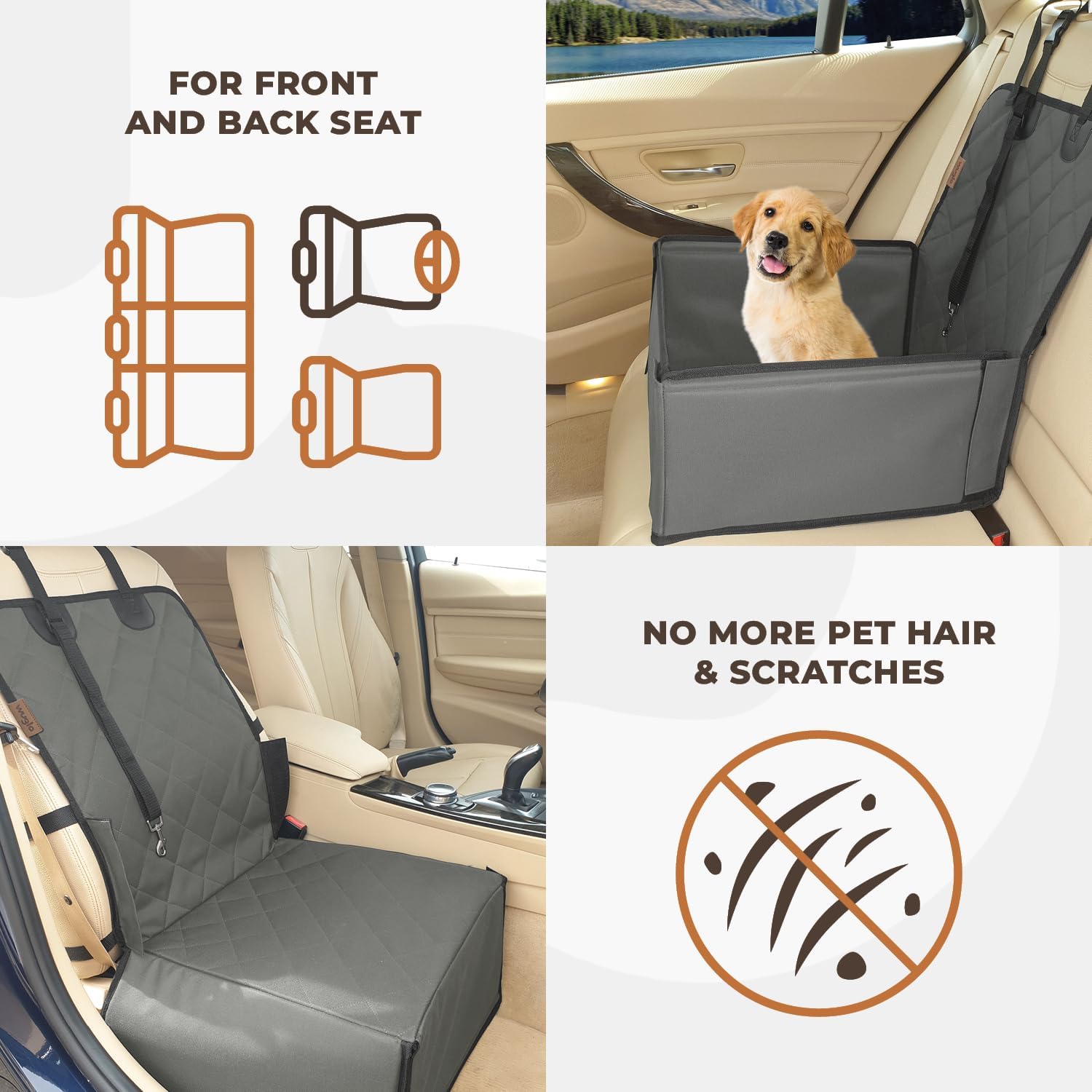 Extra Stable Dog Car Seat - Robust Car Dog Seat or Puppy Car Seat for Small to Medium-Sized Dogs - Reinforced Walls and 3 Belts - Waterproof Pet Car Seat for Back and Front Seat (Black)