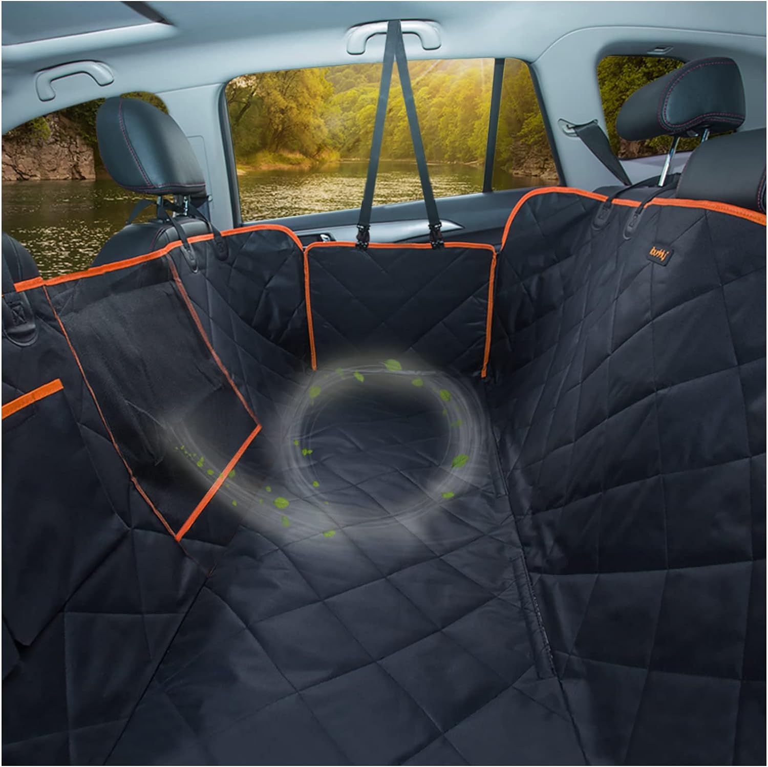 Dog Car Seat Covers for Back Seat of Cars/Trucks/SUV, Waterproof Dog Car Hammock with Mesh Window, Side Flaps and Dog Seat Belt, Durable Anti-Scratch Nonslip Machine Washable Pet Car Seat Cover
