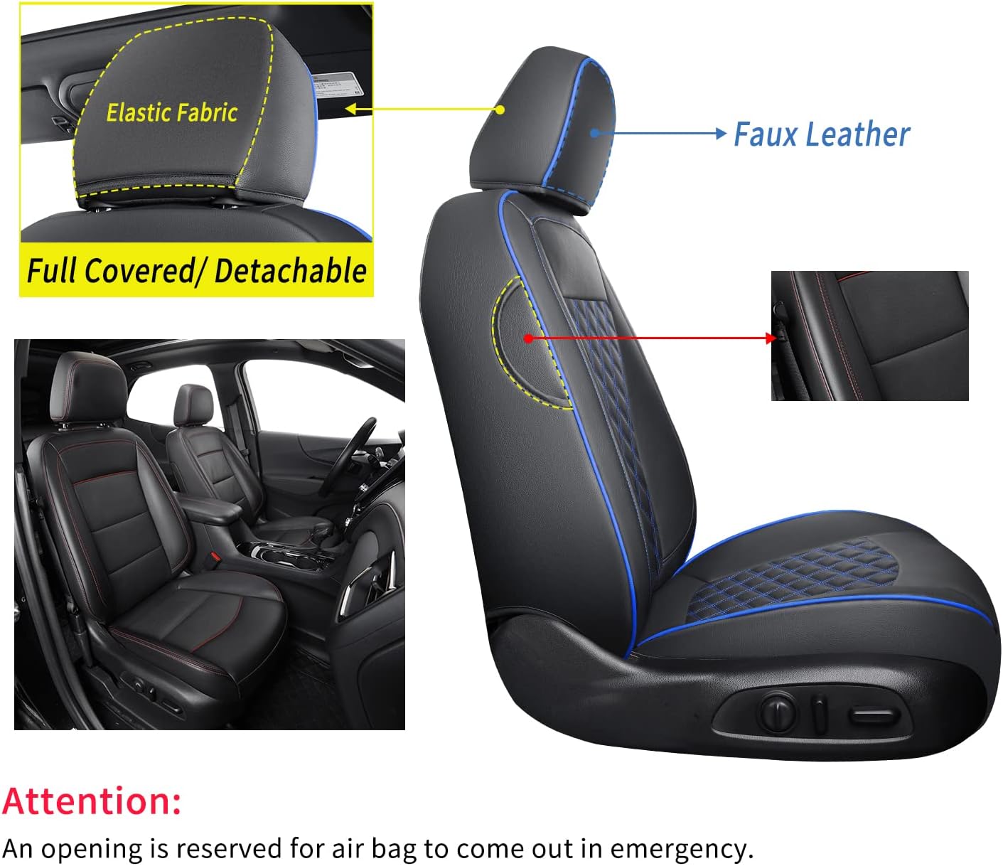Chevy Equinox Faux Leather Seat Covers Custom fit for 2018-2023 Chevrolet Equinox LT LS LT Fleet Premier RS LS Fleet L 4dr SUV