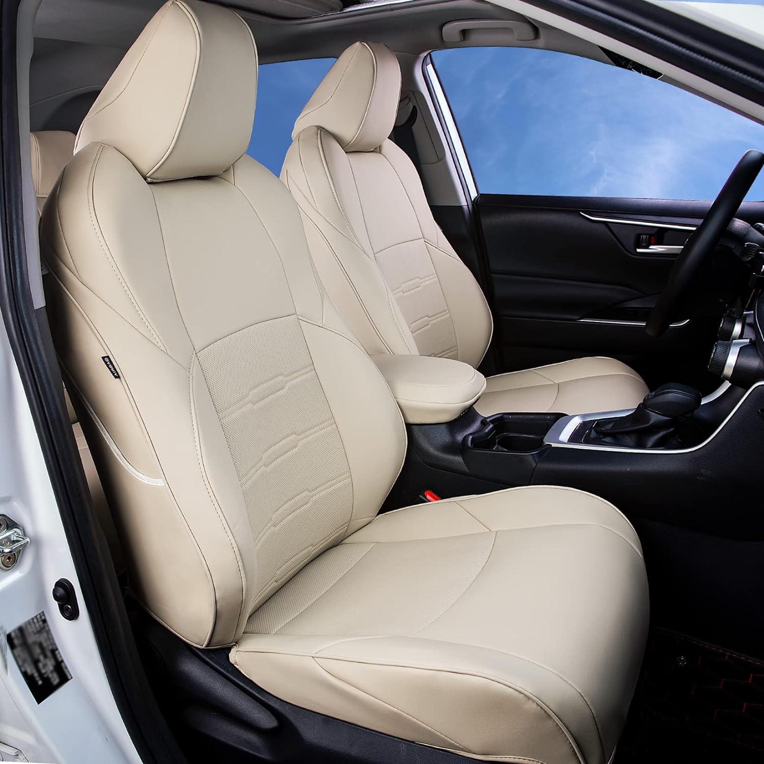 Custom Fit for Toyota RAV4 2013 2014 2015 2016 2017 2018 Car Seat Covers with Waterproof Faux Leather Full Set (Beige, RAV4 2013-2018)