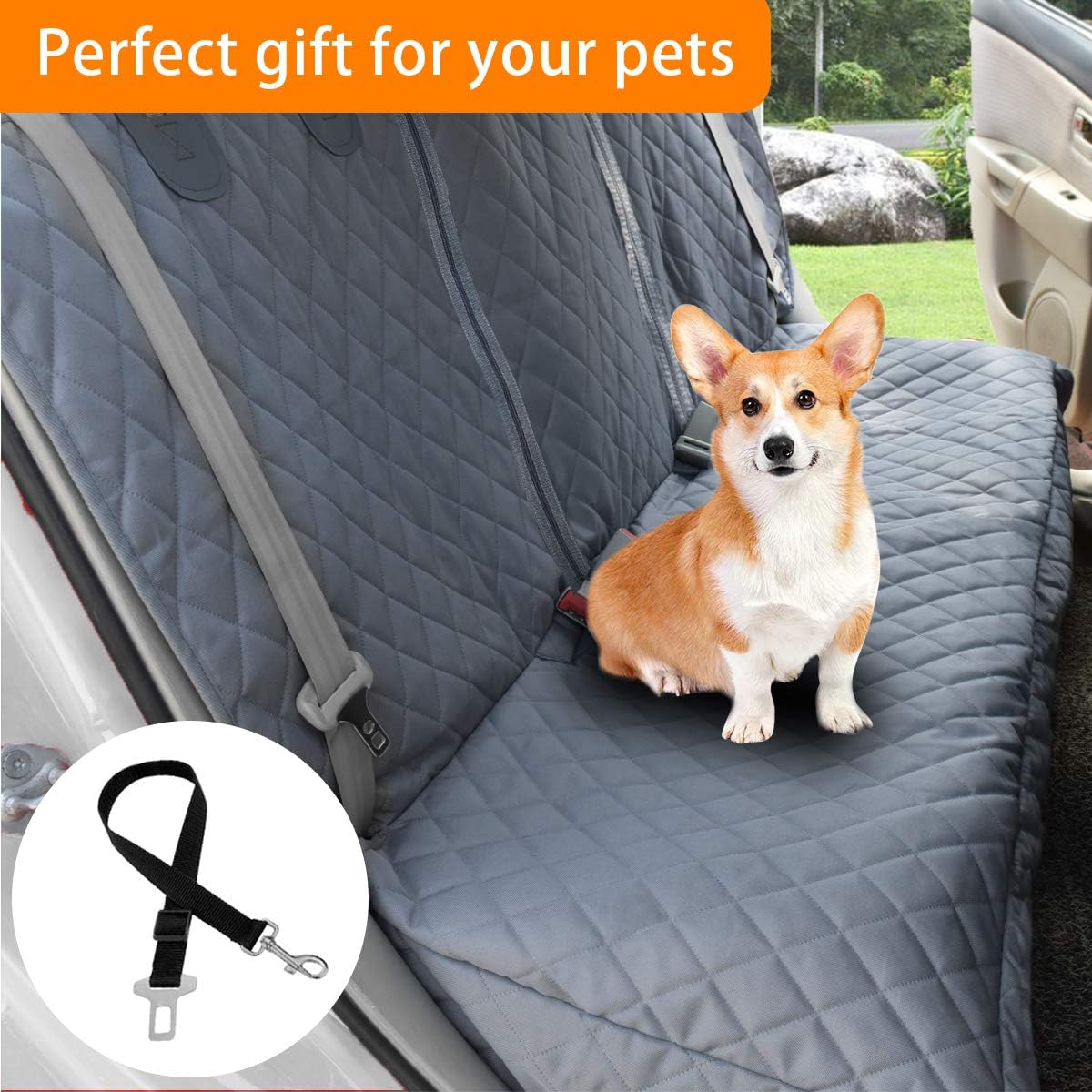 Honest Dog Car Seat Covers with Mesh Window, Side Flap for Cars, Trucks, and Suv's - Waterproof & Nonslip Pet Seat Cover for Backseat(Black, 57”W x 47”L)