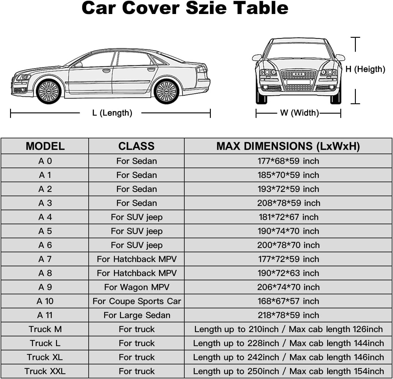 Car Cover Waterproof All Weather for Automobiles, Outdoor Full Cover Rain Sun UV Protection with Zipper Cotton, Size A2 3XL Universal Fit for Sedan (186-193 inch)