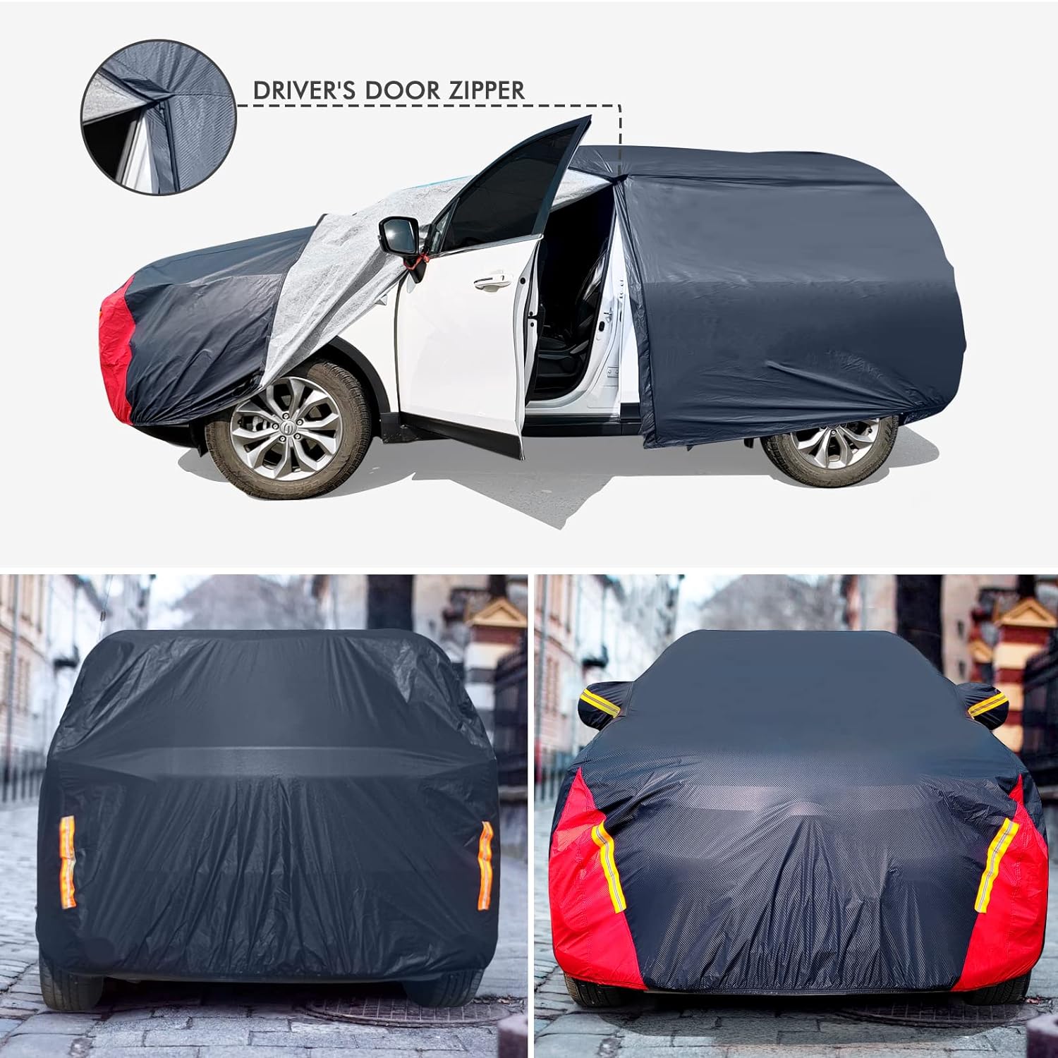 Car Cover Waterproof All Weather for Automobiles, 6 Layers Outdoor Full Exterior Cover Rain Sun UV Snowproof Protection with Zipper Cotton, Mirror Pocket for Sedan (190-195 inch)