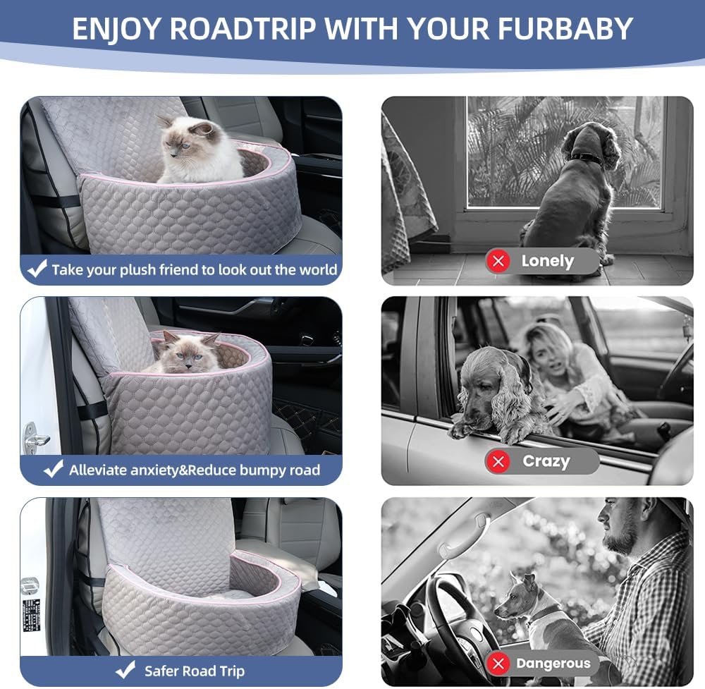 Dog Car Seat for Small Dogs, Upgraded Dog Booster Seat with Metal Frame, Doggy Pet Car Seat with Washable Thick Cushion Safety Leash and Storage Pockets