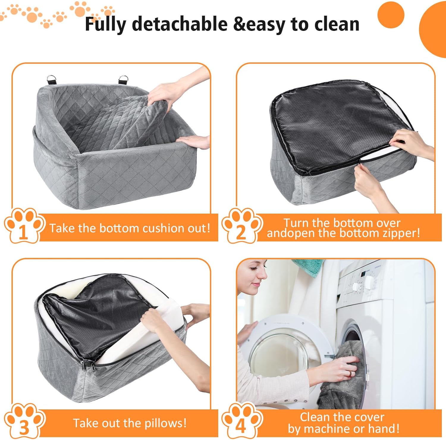 Dog Car Seat for Small Dogs Detachable Washable Dog Booster Seat for Medium Dogs Under 35lbs, Pet Car Seat Travel Bed with Storage Pockets and Dog Safety Belt