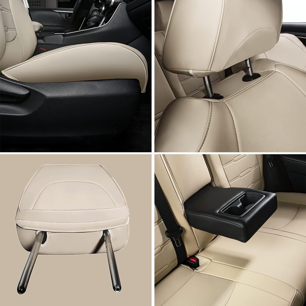 Custom Fit for Toyota RAV4 2013 2014 2015 2016 2017 2018 Car Seat Covers with Waterproof Faux Leather Full Set (Beige, RAV4 2013-2018)