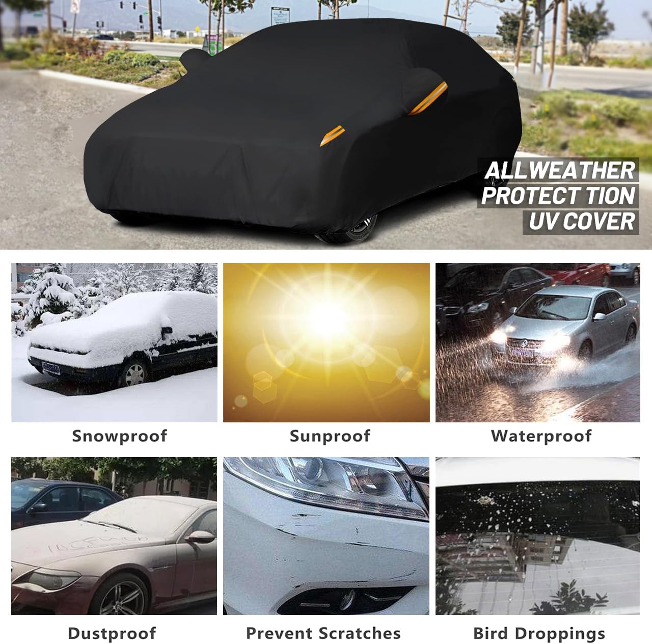 MORNYRAY Waterproof Car Cover All Weather Snowproof UV Protection Windproof Outdoor Full car Cover, Universal Fit for Sedan (Fit Sedan Length 194-206 inch, Blue)