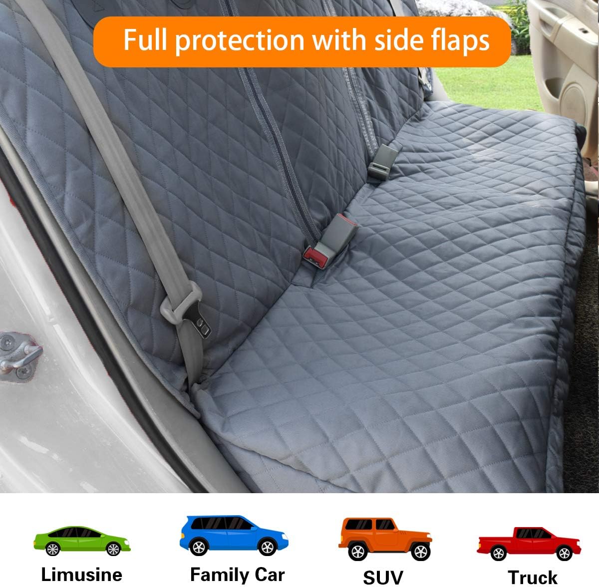 Honest Dog Car Seat Covers with Mesh Window, Side Flap for Cars, Trucks, and Suv's - Waterproof & Nonslip Pet Seat Cover for Backseat(Black, 57”W x 47”L)